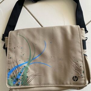 HP Beige Laptop Bag with Artistic Blue and Green Design